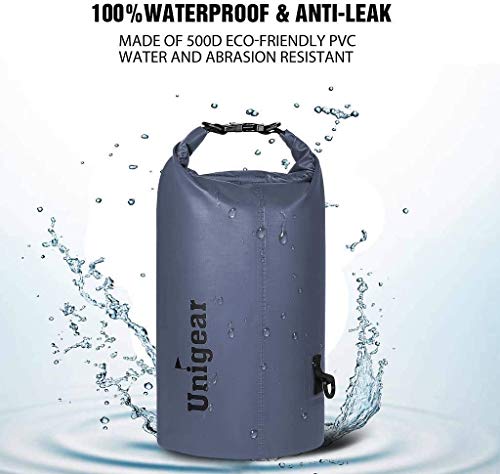 Unigear Dry Bag Waterproof, 2L/5L/10L/20L/30L/40L Floating and Lightweight Bags for Kayaking, Boating, Fishing, Swimming and Camping with Waterproof Phone Case - color: grey, size: 5L