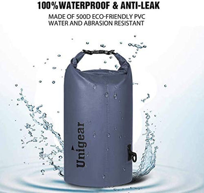 Unigear Dry Bag Waterproof, 2L/5L/10L/20L/30L/40L Floating and Lightweight Bags for Kayaking, Boating, Fishing, Swimming and Camping with Waterproof Phone Case - color: grey, size: 5L