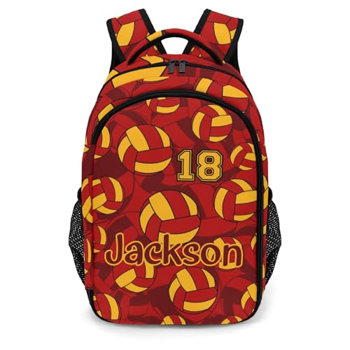 Red Gold Volleyball Pattern Shoulders Backpack Laptop Bag Bookbags Personalized Casual Daypack for Sports Travelling Camping - color: Red Gold Volleyball Pattern