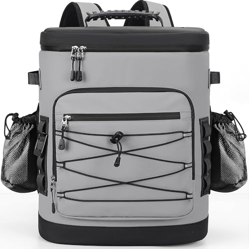 Large 52cans Cooler Backpack, Insulated, Waterproof, Leak Proof, 30L Large Capacity - color: Grey, Black Zipper