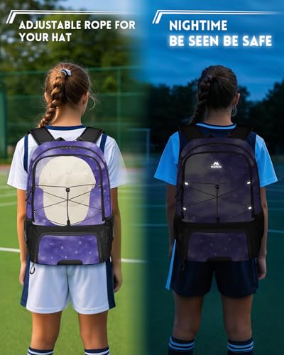 MATEIN Girls Soccer Backpack with Ball Holder, Shoe Compartment, Fence Hook - color: Galaxy Purple
