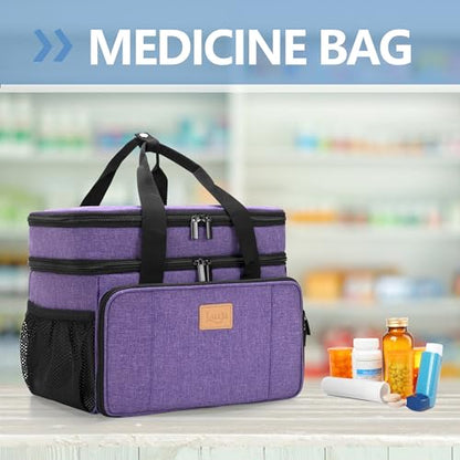 LUXJA 2 Layers Medicine Bag with Detachable Divider, Pill Bottle Organizer Suitable for Home or Travel Use, Purple - color: Purple