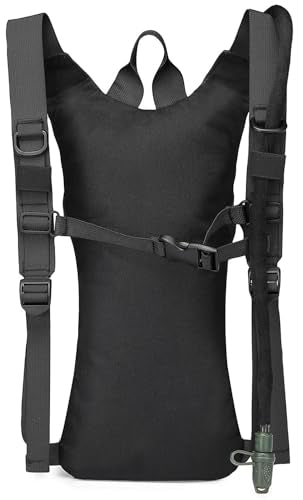 Insulated Water Hydration Pack Bag with 3L TPU Bladder Tactical Molle Hydration Backpack for Hiking Cycling Running - color: Black + Gray