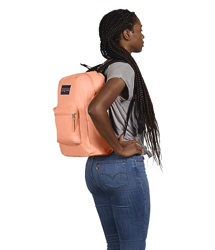JanSport Cross Town Backpack 17" x 12.5" x 6" - Simple Bag for Everyone with 1 Main Compartment, Front Utility Pocket - Premium Class Accessories - Peach Neon - color: Peach Neon