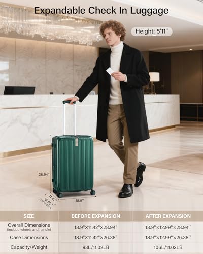 Hanke 26 Inch Expandable Luggage Top Opening Checked Bag Luggage Hard Shell Suitcases with Wheels Lightweight Travel Luggage Heavy Duty Luggage Suitcase with Lock for Woman Men-Blackish Green - color: Blackish Green, size: 26 Inch Expandable