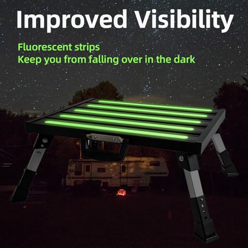 19”×14.5” Large RV Steps with Glow in The Dark Tapes Adjustable RV Step Stool Aluminum RV Step Supports Up to 1500 lbs - color: Black Large
