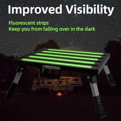 19”×14.5” Large RV Steps with Glow in The Dark Tapes Adjustable RV Step Stool Aluminum RV Step Supports Up to 1500 lbs - color: Black Large