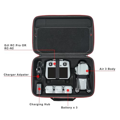 RLSOCO Carrying Case for DJI Air 3S / Air 3- Fits Mavic Air 3/3S Accessories: Air 3 Body, DJI RC/RC Pro Controller, Batteries x 4, Charger, Charging Hub, Propellers (Case Only)