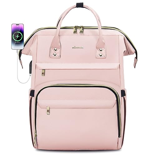 LOVEVOOK Laptop Backpack for Women,15.6 Inch Professional Womens Travel Backpack Purse Computer Laptop Bag Nurse Teacher Backpack,Waterproof College Work Bags Carry on Back Pack with USB Port, Pink - color: Pink, size: 15.6-Inch