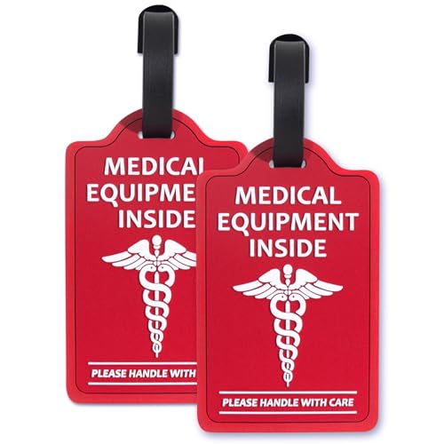2-Pack Medical Equipment Luggage Tags with Detachable Info Card - Durable Rubber Medical ID Tags for Hospital Devices, Suitcases & Backpacks(Red) - color: Red, size: 2-PCS
