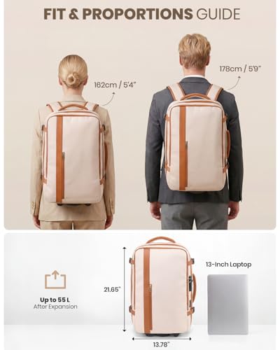 Fanwoli Rolling Vacuum Backpack Travel with One-Button Compression, Expandable Carry-On Suitcase Luggage, Approved TSA Lock & Water-Proof Laptop Compartment for Outdoor/Family/Business Trips - color: White