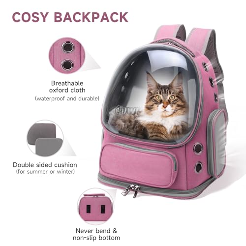Cawypety Cat Backpack Carrier, Breathable Cat Carrier Large Space Bubble Pet Backpack for Kitty Small Dog up to 12lbs, Transparent & Foldable Pet Carrier for Travel Hiking（Pink） - color: Pink