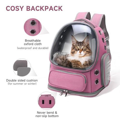 Cawypety Cat Backpack Carrier, Breathable Cat Carrier Large Space Bubble Pet Backpack for Kitty Small Dog up to 12lbs, Transparent & Foldable Pet Carrier for Travel Hiking（Pink） - color: Pink