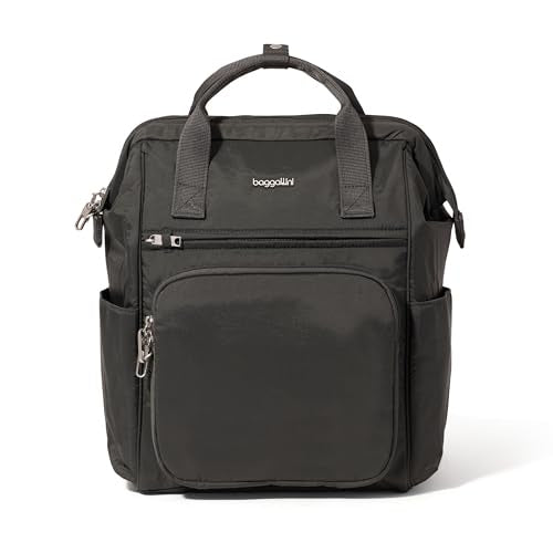 Baggallini Securtex Anti-Theft Windsor Backpack for Travel, Work & College, RFID & Locking Zipper, Up to 16" Laptop - color: Charcoal