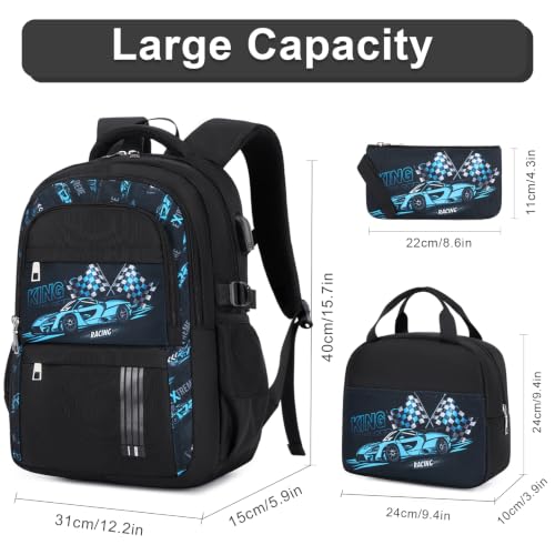 ACESAK Boys Backpack - 3PCS Cool Luminous Backpack for Boys School Backpacks for Kids Kindergarten Elementary Preschool Middle School Bags with Lunch Box Pencil Case Set (Blue Car) - color: Blue Car