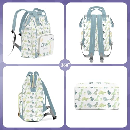 Personalized Diaper Bags for Baby Boys Green Dinosaur Personalized Bag Mummy Nappy Baby Bag Multifunction Customized Backpack - color: Green Dinosaur 02