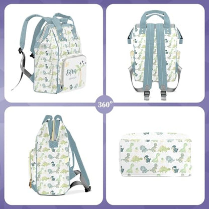 Personalized Diaper Bags for Baby Boys Green Dinosaur Personalized Bag Mummy Nappy Baby Bag Multifunction Customized Backpack - color: Green Dinosaur 02