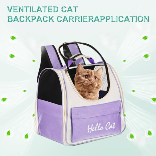 Cat Backpack Carrier, Large Space & Breathable, Ventilated Mesh Design Pet Backpack for Cats or Small Dogs, Intended for Hiking/Camping/Traveling (Purple, 14.6"x9.8"x13.4") - color: Purple