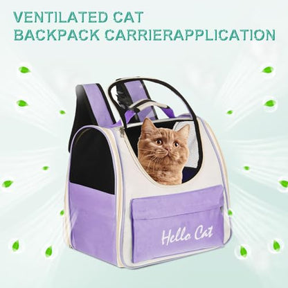 Cat Backpack Carrier, Large Space & Breathable, Ventilated Mesh Design Pet Backpack for Cats or Small Dogs, Intended for Hiking/Camping/Traveling (Purple, 14.6"x9.8"x13.4") - color: Purple