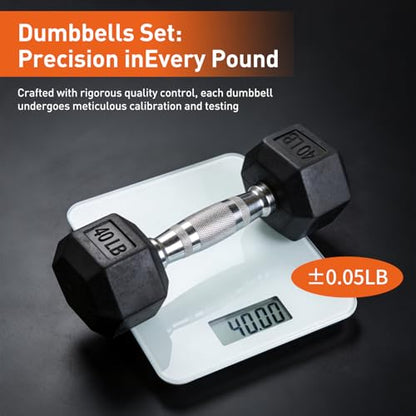 Dumbbells Set Rubber Hex Weights for Home Gym Durable Construction Convenient Storage Space Saving Design Complete Weight Set Barbell Coated for Exercise Training - style: 110 lb set