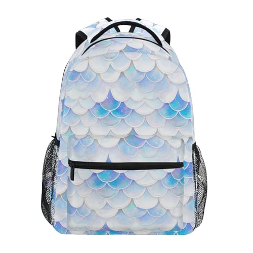 Backpacks for Teens Boys Girls Waterproof Travel Laptop Backpack with Chest Strap for Business Work College Travel Trip White Fish Scale Shimmering - color: Multicolor04