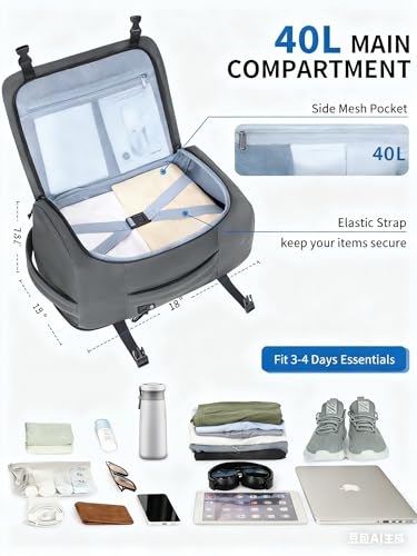 ECOHUB 40L Carry-On Travel Backpack, TSA-Friendly, Anti-Theft Water-Resistant Lightweight with 17.3″ Laptop Compartment, Durable PFAS-Free Rucksack, Grey - color: Grey