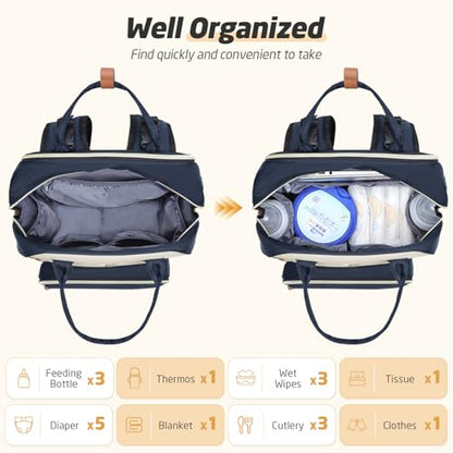 Diaper Bag Backpack - Extra Large Diaper Bag for 2 Kids Twin, Travel Baby Bags for Mom Dad 25-37L Expandable with Changing Pad Earphone Hole, Apricot Blue - color: Blue & Apricot