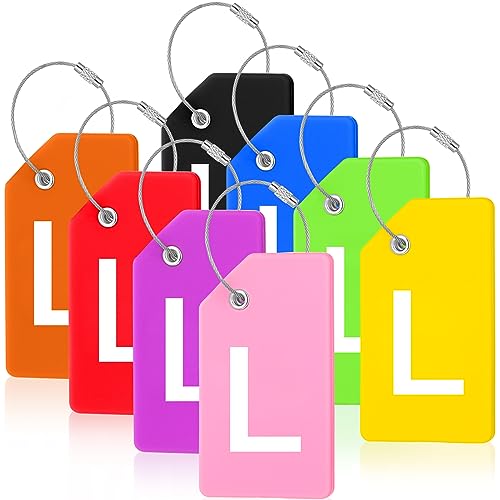 8 Pcs Initial Letter A-Z Luggage Tags Silicone Suitcase Instrument Tag with Name Card and Stainless Steel Loop(Letter L,Colorful) - size: Letter L, style: Colorful