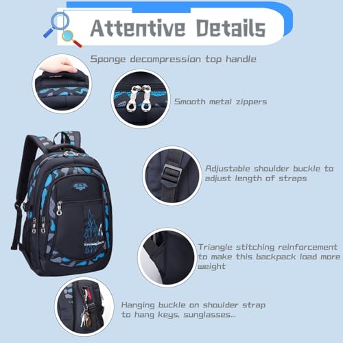 Bansusu 3Pcs Boys Backpack for Kids School Bag with Lunch Bag, Primary Middle School Backpack for Boys Bookbags - color: Style B-3pcs-green