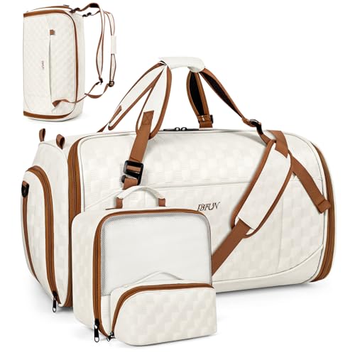 Convertible Garment Bags for Travel - Carry on Garment Duffle Bag with Backpack Straps for Men Women, 4 in 1 Large Travel Duffel Bags with Shoes Compartment Hanging Suit Dress Weekender Bag 3pcs Set - color: B-Off White