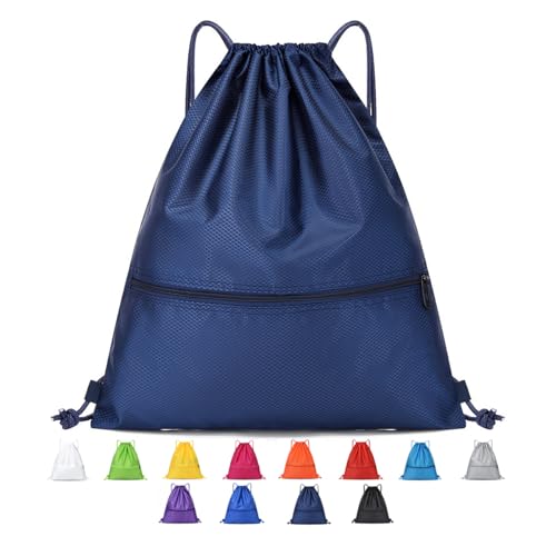 Drawstring Backpack Bag Sport Gym Sackpack-Large(Navy Blue) - color: Navy Blue