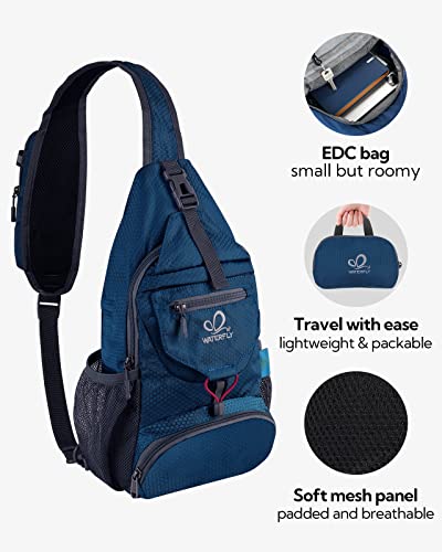 WATERFLY Packable Small Crossbody Sling Backpack Shoulder Chest Bag Daypack for Hiking Traveling - color: Blue