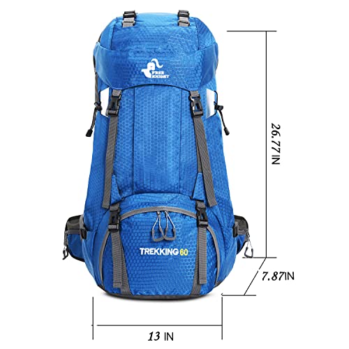 Bseash 60L Waterproof Hiking Camping Backpack with Rain Cover, Large Outdoor Sport Travel Daypack Rucksack for Climbing - color: Blue