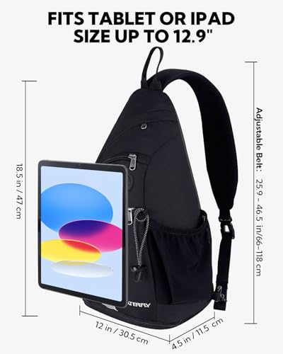 WATERFLY Sling Bag Sling Backpack Small Crossbody Shoulder Bag for Men Women Traveling Cycling Hiking Daypack - color: Black