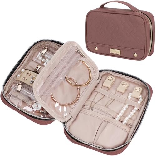 NISHEL Travel Jewelry Case, Holiday Organizer for Necklaces, Earrings, Rings, Bracelets, Watch,Small,Rosewood-Pink - color: Rosewood-Pink, size: Small