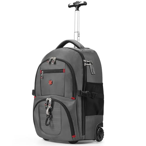 star cloud 21x14x9 Rolling Backpack with Wheels - Water-Resistant, 17.3" Laptop Compartment, Ideal Carry-On for Overnight Travel, College, Work - Wheeled Business Backpack for Adults - color: Grey, size: Large (21 x 14 x 9 inch, 45L)