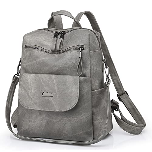 Backpack Purse for Women, Women Backpack Purse Small Leather Waterproof Anti-theft Shoulder Bags Handbags Ladies - color: Grey