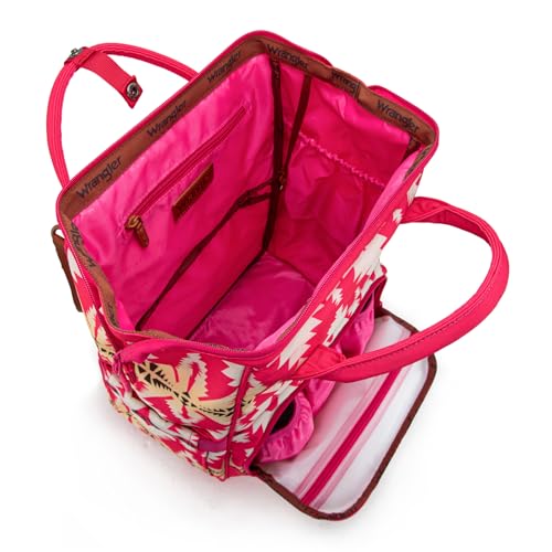 Montana West Wrangler Callie Diaper Bag Backpack with Stroller Straps Western Pattern Multifunction Baby Travel Bag WG2204-91102HPK - color: Tt-hot Pink