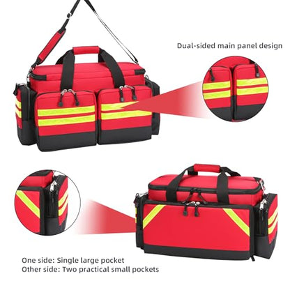 Empty Medical Bag First Aid Bag Home Health,First Aid Storage with Detachable Divider Medical Supplies Emergency Responder for Nursing Student,Therapist,Doctors - color: Red