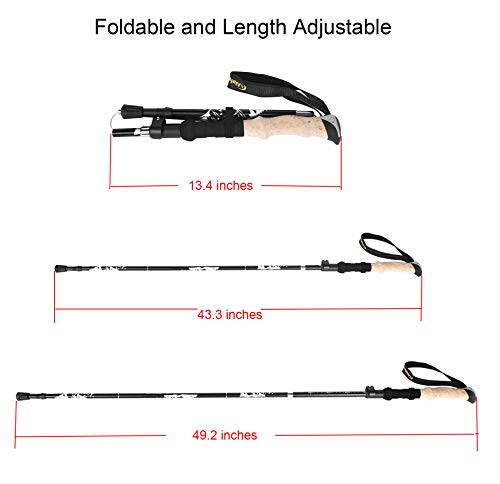 A ALAFEN Aluminum Collapsible Ultralight Travel Trekking Hiking Pole for Men and Women (Fits 5'3" - 6'2") - color: Y_Black