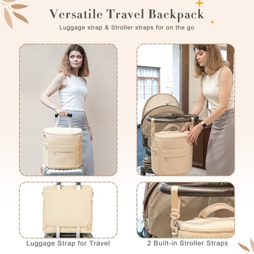 miss fong Neoprene Diaper Bag - Baby Diaper Bag,Large Capacity Neoprene Backpack with Changing Pad Travel Diaper Backpack Tote Backpack with 16 Pockets for Mom & Dad-Beige - color: Neoprene Beige