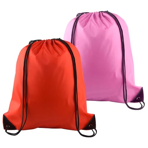 PLULON 2Pcs Drawstring Bags Bulk, Drawstring Backpack Pink Red String Backpack Cinch Sack Sport Gym Backpack Bags for Yoga Traveling Outdoor Sports - color: Pink + Red