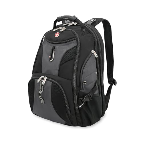 SWISSGEAR 1900 ScanSmart Laptop Backpack, Fits Most 17-Inch Laptops, TSA-Friendly Lay-Flat Design, RFID Protection, and Tablet Pocket, Black, 31L, 18.5-Inch - color: Black/Grey