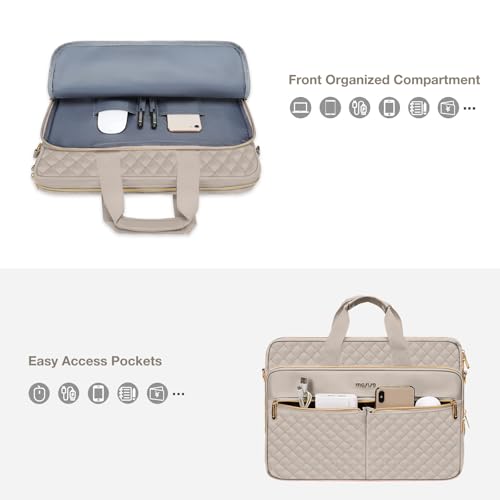 MOSISO 15-16 inch Laptop Bag, Laptop Briefcase Messenger Compatible with MacBook Pro 16/Air 15, HP, Dell, Lenovo, Square Quilted Computer Bag Work Office Business with 3 Pockets&Strap, Taupe Brown - color: Taupe Brown, size: 16 inch
