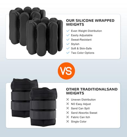 Ankle and Wrist Weights for Women & Men, Adjustable Arm & Leg Weights Set of 2 (1 lb/2 lb Each) Soft Silicone Weighted Bands Weighted Bracelet for Pilates Yoga Dance Walking Running Swimming Water Pool Home Gym Fitness Workout Jogging Gymnastics Aerobics