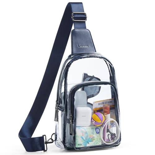 LATMAP Clear Bag for Stadium Events, Clear Purse for Women Stadium Crossbody Bag, Transparent Bag for Concerts Sports - color: Regular Size-Navy Blue
