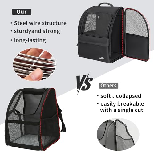 wakytu Cat Carrier Backpack,Steel Wire Frame More Stable,600D Wear-Resistant Oxford Fabric, Dog Carrier Cat Backpacks Suitable for Travel,Black - color: Black