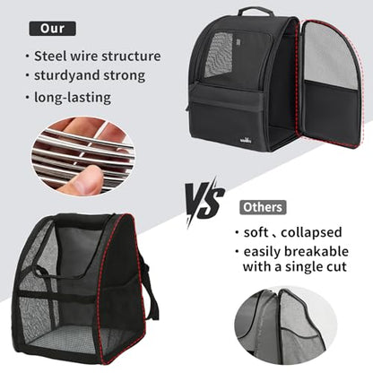wakytu Cat Carrier Backpack,Steel Wire Frame More Stable,600D Wear-Resistant Oxford Fabric, Dog Carrier Cat Backpacks Suitable for Travel,Black - color: Black