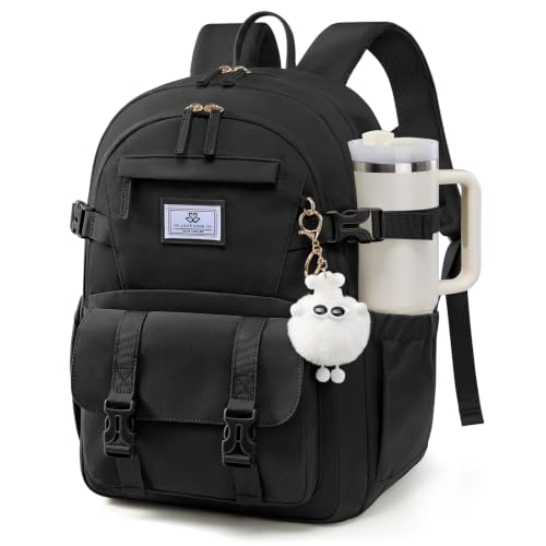 LOVEVOOK School Backpack for Teen Girls, Bookbag for 8-16 Student, Middle High College Back to School Cute Kids Backpack, 15.6 Inch, Black - color: Black, size: 15.6 Inch