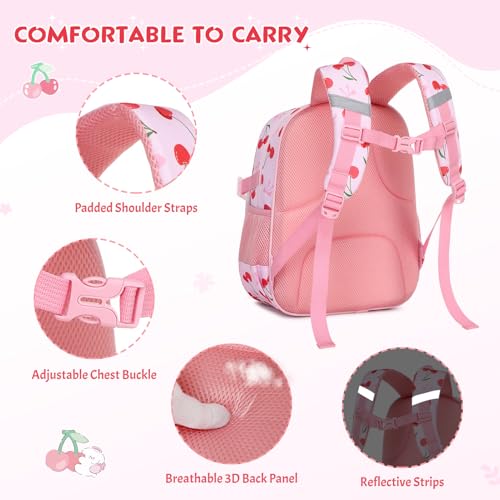 Toddler Backpack for Girls Ages 5-8, 3PCS Girls Backpack with Lunch Bag & Pencil Case - 15inch Kids School Bookbag for Preschool Kindergarten Elementary School (Cherry) - color: Cherry